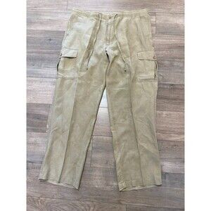 Caribbean Khaki 100% Linen Mens 34X32 Drawstring Beach Cargo Beige Pants